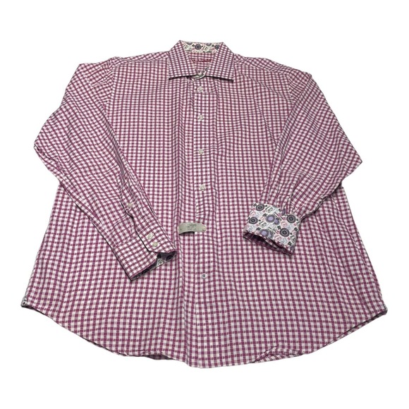 Men's Robert Graham Pink Plaid Long Sleeve Button Up Shirt Flip Cuff Size 17 43‎ - Picture 1 of 8